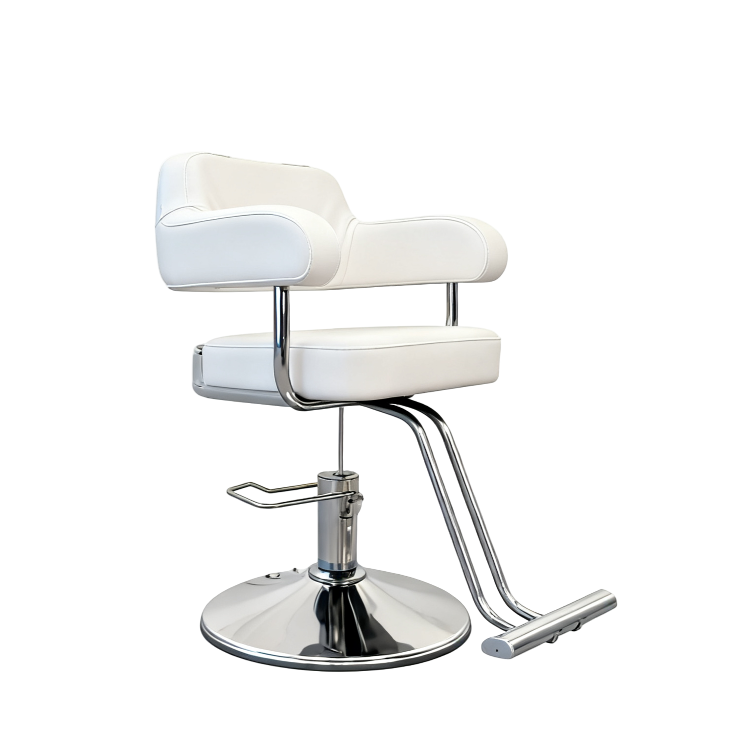 BeautéSync® Professional Salon Styling Chair side view – ergonomic design with adjustable height and sleek armrests